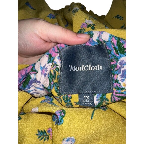 ModCloth Yellow Blue Roses Floral Lively Identity Mod Housewife A-Line Dress 1X - Picture 4 of 7